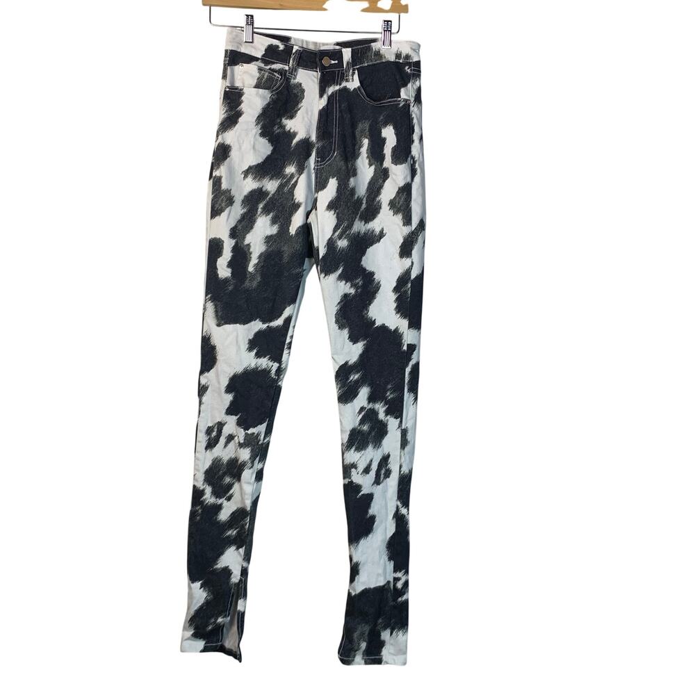 We Wore What Cow Print Skinny Jeans 26 Stiletto Slit High Rise